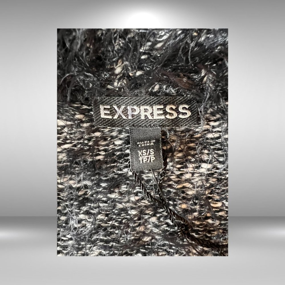 Express Black/White Fuzzy Eyelash Open Front Supe… - image 5